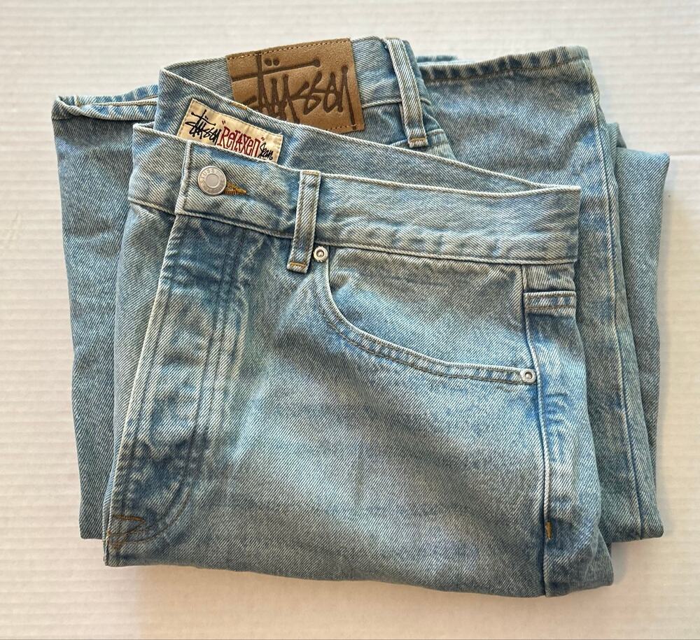 Stussy Relaxed Jeans Denim Light Wash Size 34 NWT Wide Straight 116671